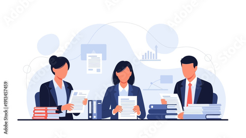 Business Meeting: Team Reviewing Documents and Reports