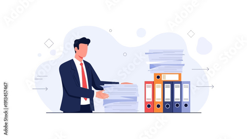 Overwhelmed Businessman With Stacks of Paperwork and Files