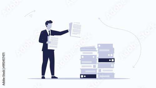 Businessman Organizing Documents Stacked Paperwork Business Process Management