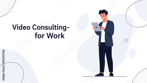 Man Using Tablet for Video Consulting, Business Communication Concept