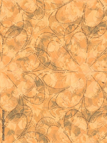 Textured floral wallpaper background with textures and stitched elements