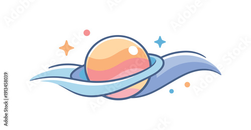 Passing through change without resistance or loss of identity framed as cosmic flow, a planet gently carried along a smooth space current symbolizing acceptance and adaptability,