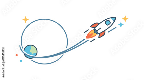 Turning readiness into decisive action after alignment expressed through cosmic momentum shift, a spacecraft cleanly leaving a circular orbit into a straight forward path