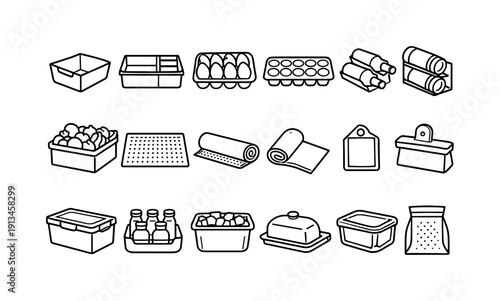 Home refrigerator organization items: fridge bin, drawer organizer, egg tray, bottle rack, can dispenser, produce box, freshness mat, shelf liner, label tag, clip seal, storage