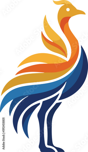 Stylized Vector Phoenix Bird Logo Design Illustration