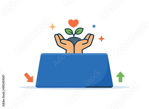 Reputation asymmetry and protecting credibility built over long periods, a solid foundation block supporting a small fragile icon representing care, foresight, and long-term trust