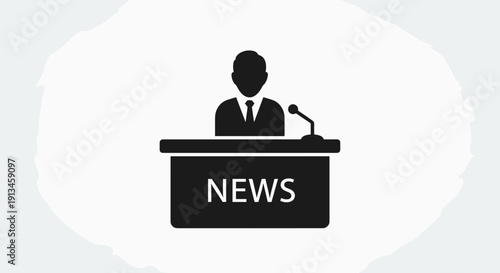 News Anchor At Podium Desk.