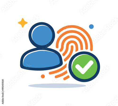 Passwordless authentication and modern secure access in digital services focused on simplicity and safety, a user profile icon combined with a fingerprint and a checkmark as a