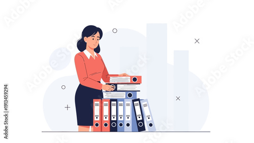 Woman Organizing Paperwork Files in Office - Business Organization Concept