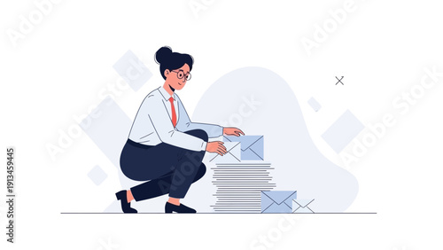 Businesswoman Organizing Mail and Paperwork