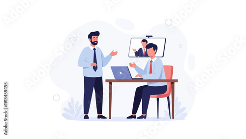 Business meeting via video conference, colleagues collaborating online