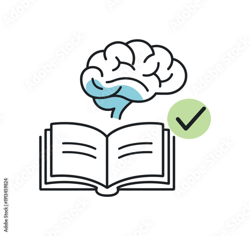 Focused knowledge retention and effective learning in a professional development routine emphasizing understanding over volume, a brain icon paired with an open book and a single