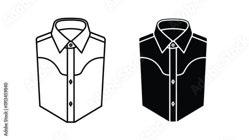 A minimalist black and white illustration depicts two identical collared shirts contrasting in color