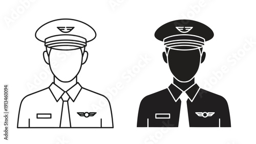 Two monochrome depictions of a pilot s head and shoulders showing uniform details