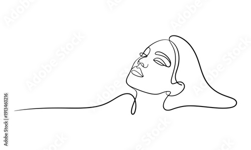 Minimalist black and white continuous line of a serene female profile with closed eyes continuous line minimalist black and white
