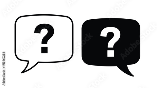 Two speech bubbles with question marks one white and one black representing inquiry