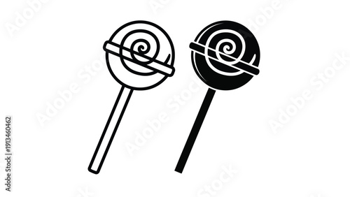 A black and white illustration depicts two spiral shaped lollipops with sticks side by side
