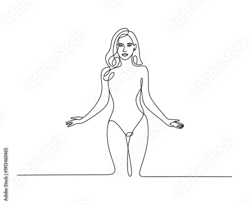 Minimalist black and white line of a woman standing with arms extended line black and white monochrome