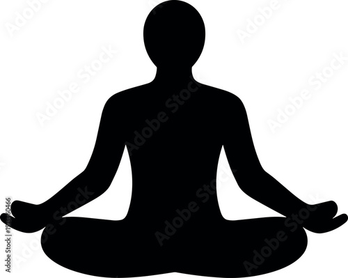 Black silhouette person sitting in lotus position vector for apps and websites