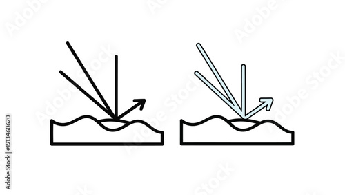 Illustration depicting light reflection differences between a dull and polished surface showcasing angles