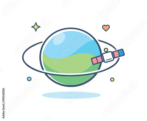 Invisible reliability and background support in digital or organizational systems visualized through orbital stability, a satellite maintaining a perfect circular orbit around a