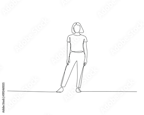 Minimalist line of a woman walking with cane short hair and casual clothing line woman mobility aid