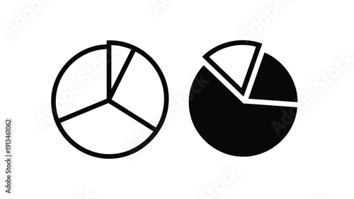A simple black and white illustration depicting two partially filled pie charts side by side