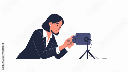 Woman Filming with Smartphone on Tripod, Online Content Creation