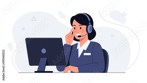 Customer Service Operator with Headset and Computer