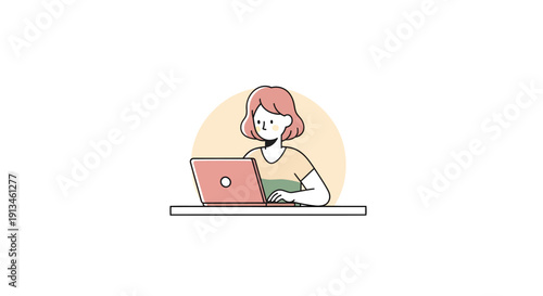 Young woman working on laptop, focused and productive.