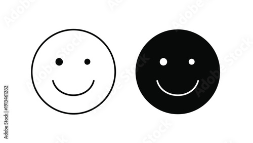 A contrasting pair of simple black and white circular emoticons display happiness and duality
