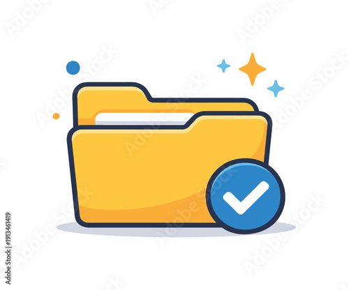 Modern digital organization and clutter-free file management focused on keeping information accessible and tidy, a single folder aligned with a small checkmark and subtle sparkle