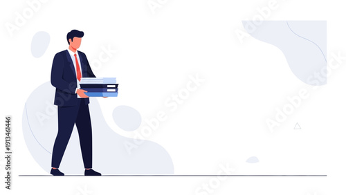 Businessman carrying stack of documents, office work concept