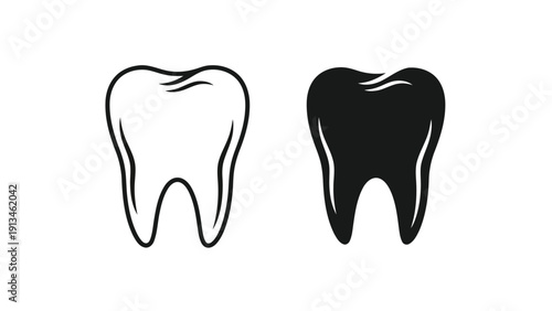 A contrasting depiction of a human molar tooth shown in both white and solid black