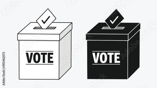 A contrasting pair of voting boxes one white and one black symbolize civic duty and elections