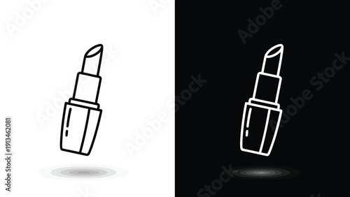 A minimalist depiction of a lipstick tube is shown in both black and white versions