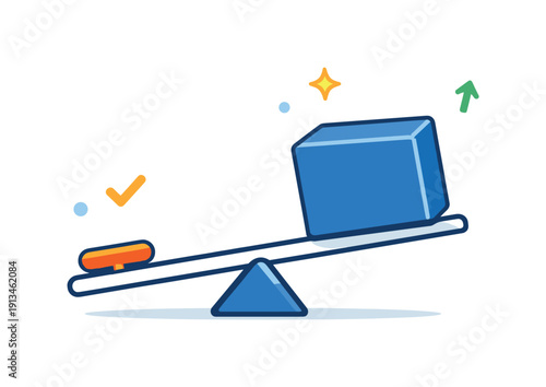 Effort-to-impact evaluation and focusing energy where it matters most, a small lever lifting a larger block representing leverage, prioritization, and efficient results.