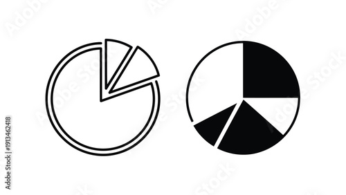 Two black and white pie charts depicting proportional data and statistical representation high quality