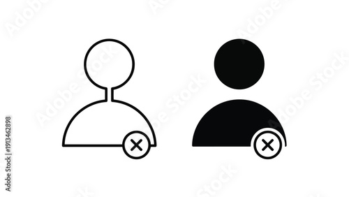 Simple black and white illustration depicting two abstract human figures with cancellation signs