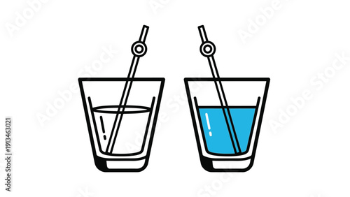 Two simple glass illustrations depict contrasting liquid levels with straws showcasing fullness high quality