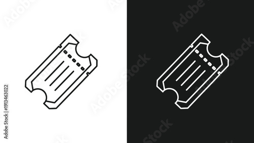 A simple illustration shows a ticket icon in both white and black variations on contrasting backgrounds