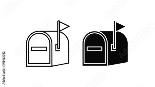 A black and white illustration depicts two identical mailboxes with flags side by side