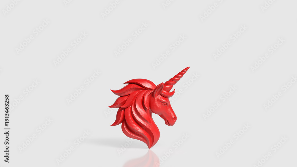 Fototapeta premium Red Unicorn Symbol Of Passion And Creative Power 3d render.
