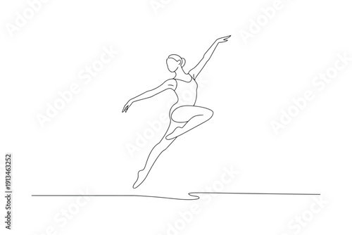 Minimalist black and white line of a ballet dancer in mid jump line minimalist monochrome