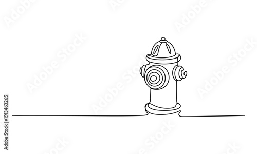 Minimalist black and white line of a fire hydrant on a flat surface line black and white monochrome simple