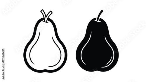 A graphic illustration depicts two pear shapes one white and one black side by side