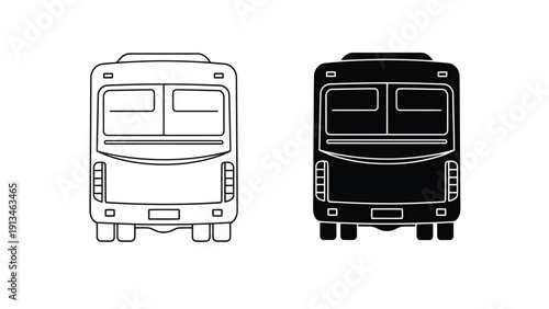 Two simplistic bus illustrations are presented one white on black and one black on white