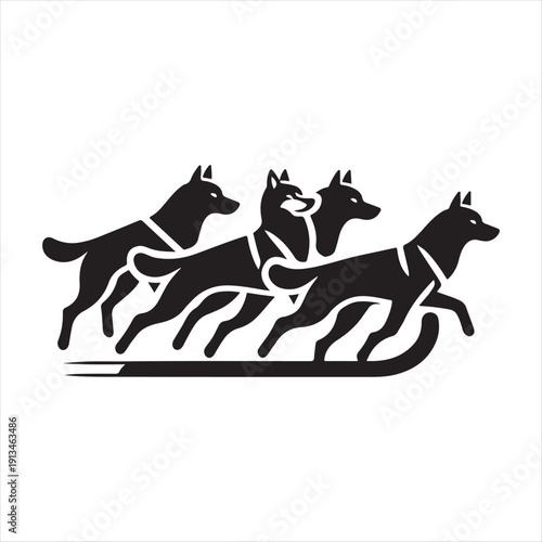 Sled dog team vector silhouette clip art logo design concept illustration