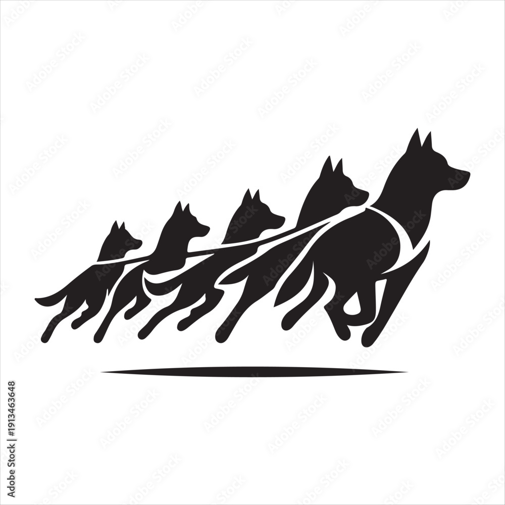 Obraz premium Sled dog team vector silhouette clip art logo design concept illustration