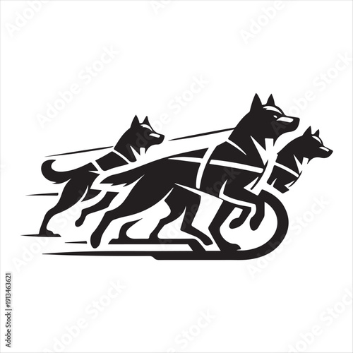  Sled dog team vector silhouette clip art logo design concept illustration